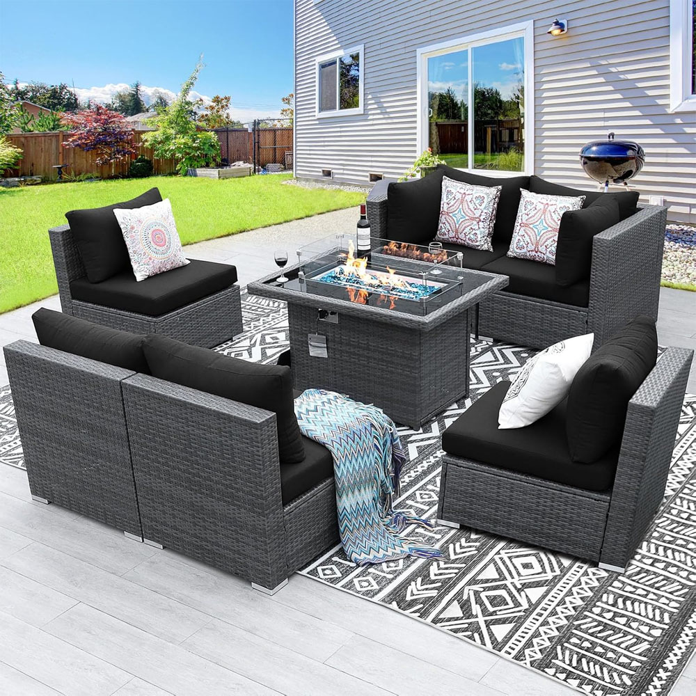 BULEXYARD Grey PE Wicker Patio Furniture Sectional Conversation Sofa Set