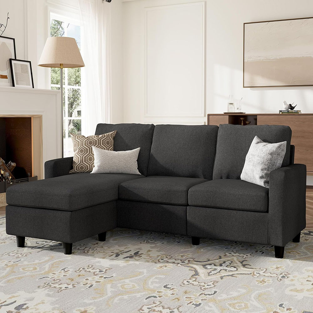 HONBAY L Shaped Couch with Linen Fabric,Convertible, Reversible Sectional Sofa