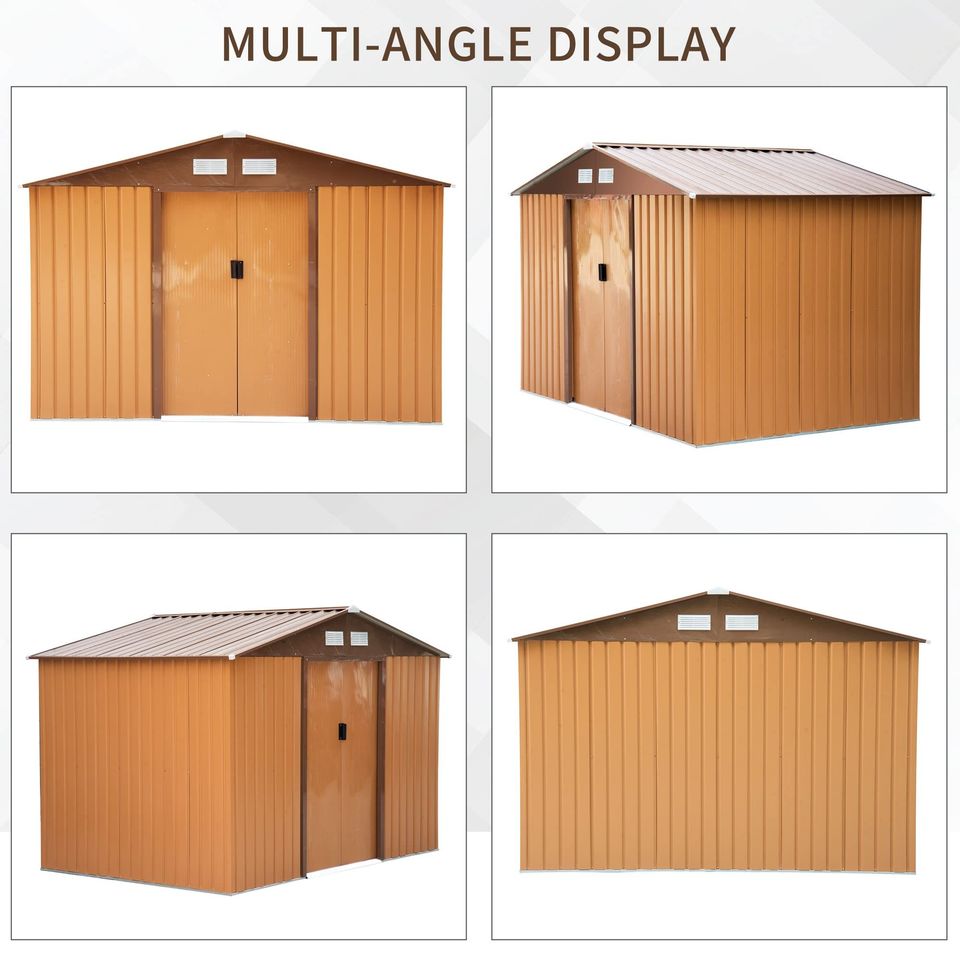 【Storage Shed】9.1' x 6.4' x 6.3' Outdoor garden storage shed Metal tool storage double doors