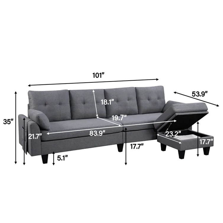 Linnzi 101'' Upholstered Sectional Sofa With Chaise