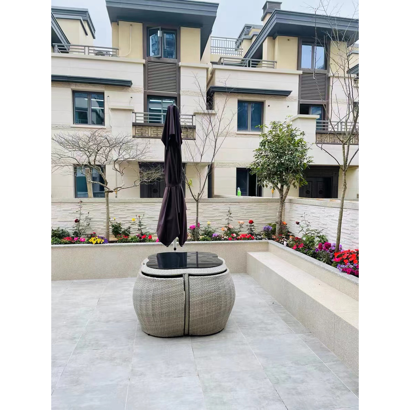 Outdoor rattan chair storage table and chair five-piece outdoor garden courtyard waterproof sunscreen furniture outdoor balcony rattan table and chair