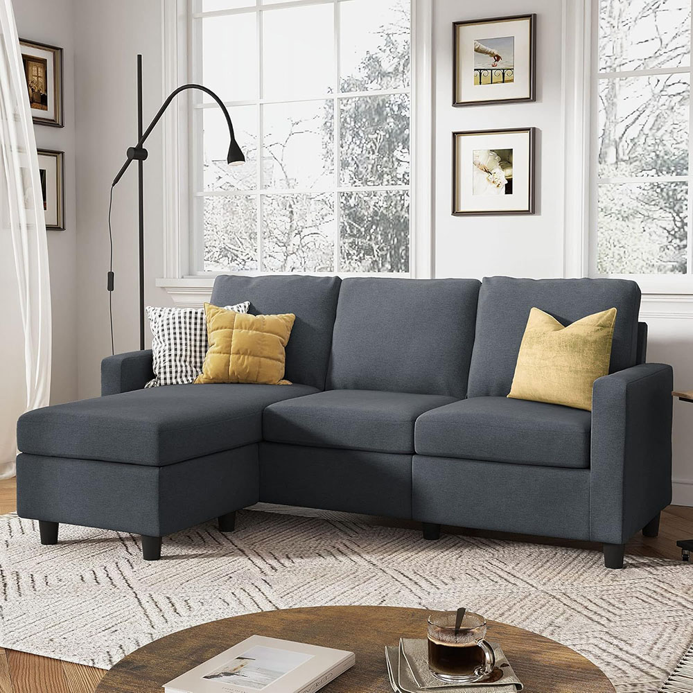 HONBAY L Shaped Couch with Linen Fabric,Convertible, Reversible Sectional Sofa