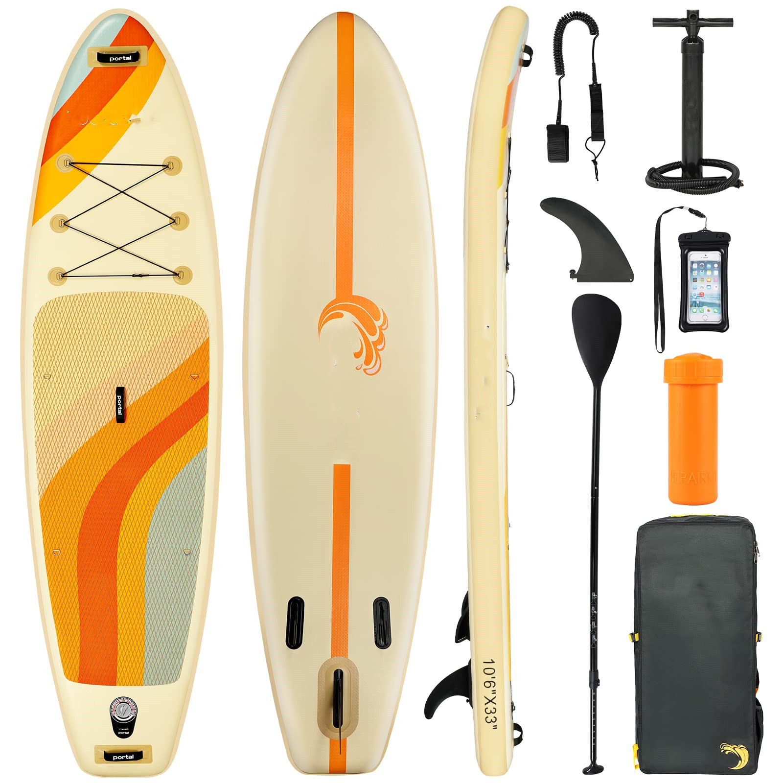Portal Stand Up Paddle Board, 10'6x33 x6 Inflatable Paddle Boards with SUP Accessories Including Carry Bag, Hand Pump, Paddle, Leash, Fin, Repair Kit, Waterproof Phone Case
