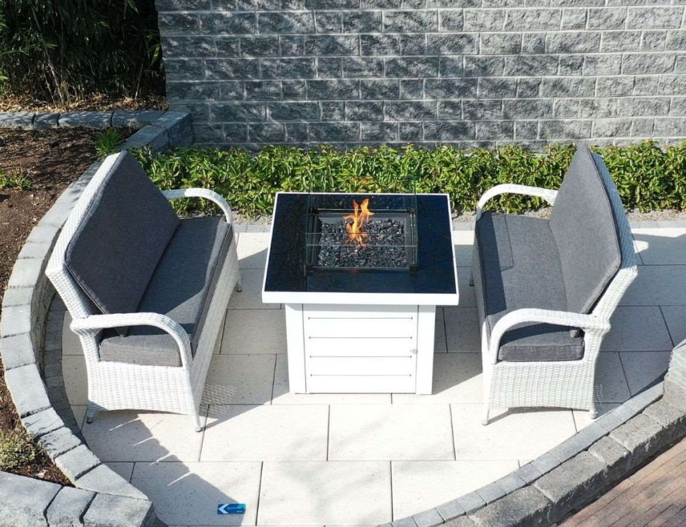 Etna Square Fire Table With Two Treviso 2 Seater Sofa Set