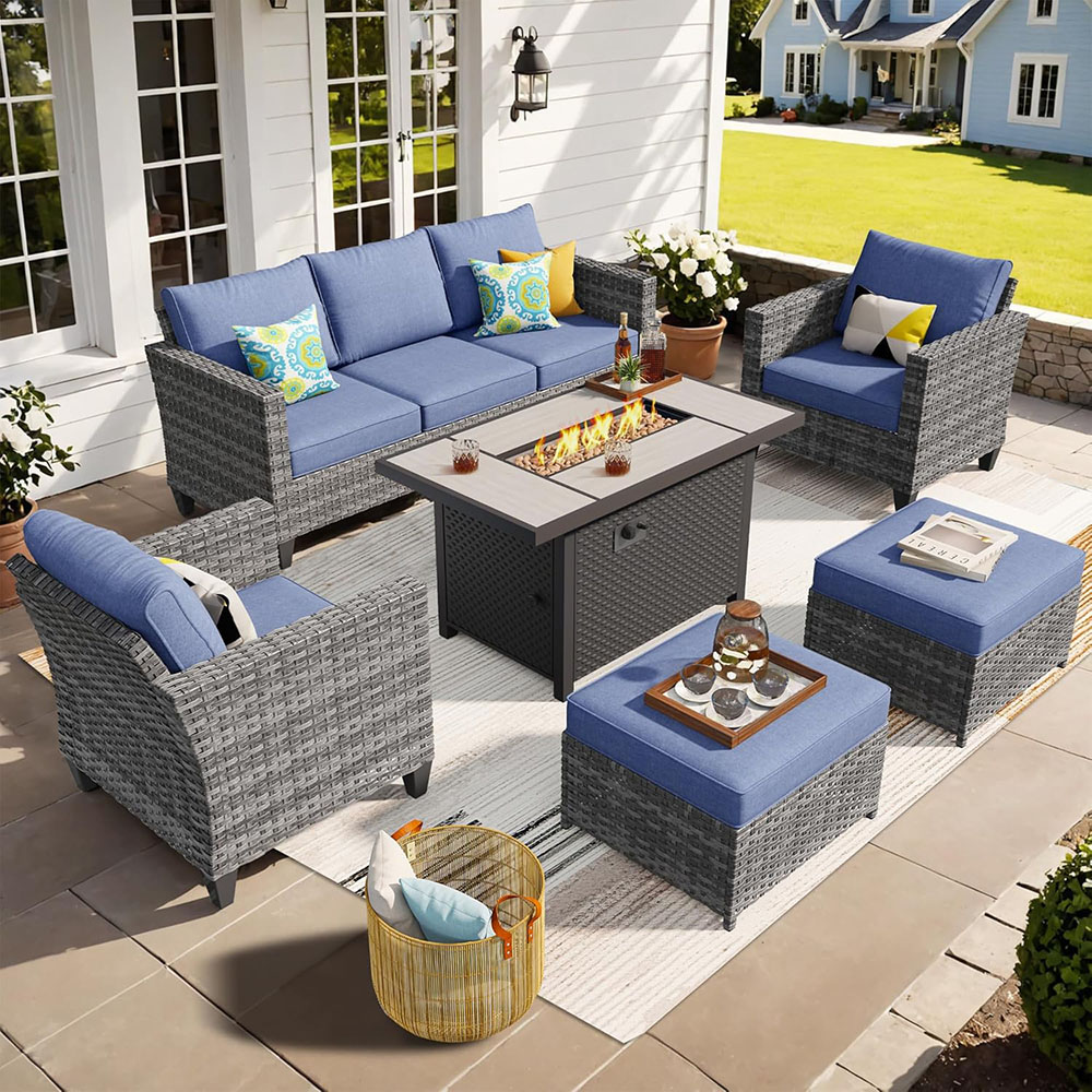 ovios Patio Furniture Set, Outdoor Wicker Rattan Sofa Couch with Chairs
