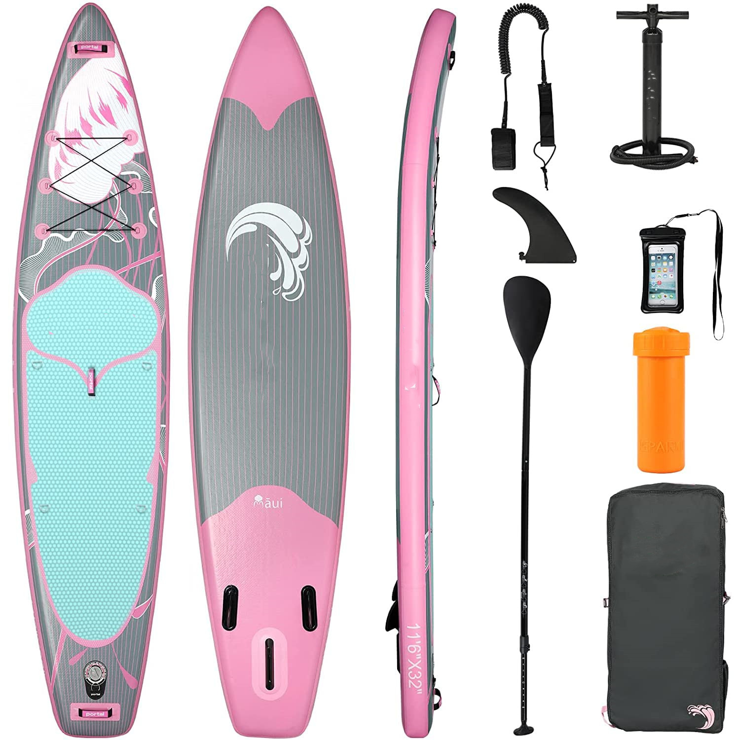Portal Stand Up Paddle Board, 10'6x33 x6 Inflatable Paddle Boards with SUP Accessories Including Carry Bag, Hand Pump, Paddle, Leash, Fin, Repair Kit, Waterproof Phone Case