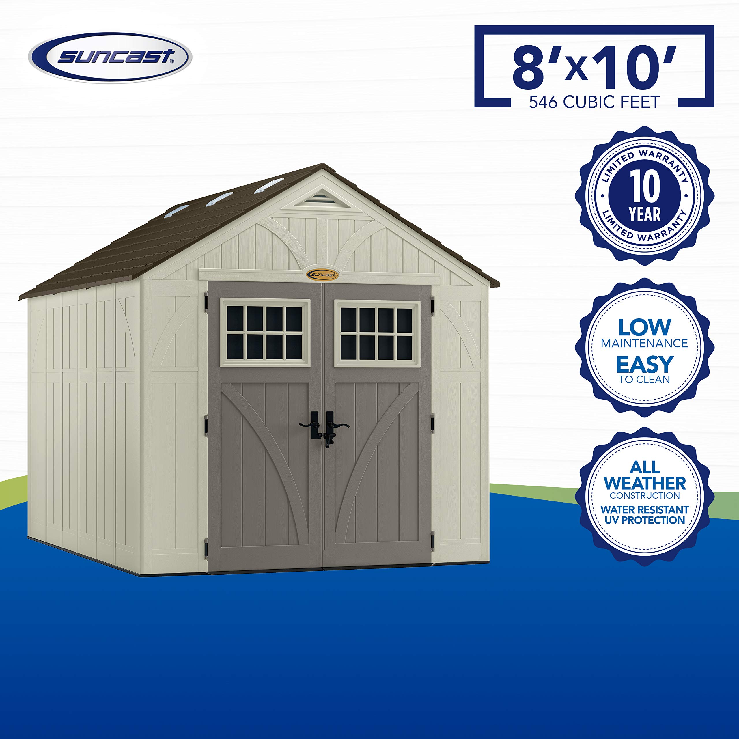 【Storage Shed】【BS】8' x 10' Heavy-Duty Resin Tremont Storage Shed, Vanilla