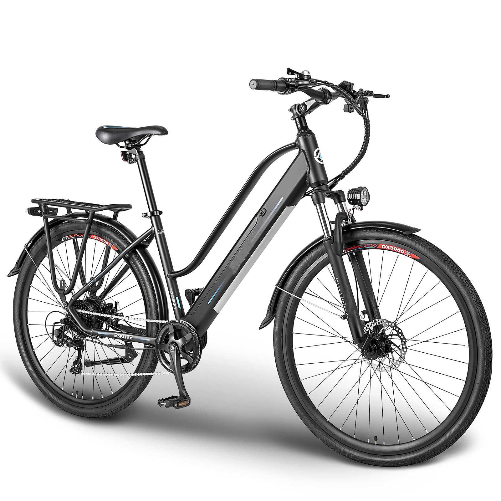 ESKUTE Electric City Bike 28”Electric Bicycle 250W with Removable Li-Ion Battery 36V 10A for Adults, Shimano 7 Speed Transmission Gears Double Disc Brake